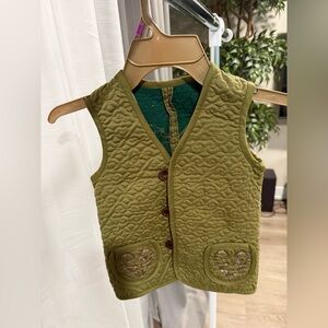 Toddler Green Quilted Vest with Heart Pockets
